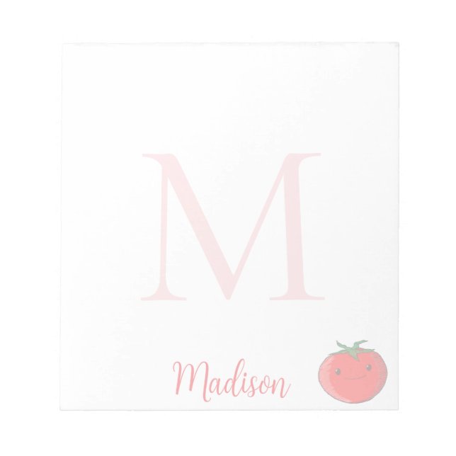Cute Tomato Custom Name Initial  Notepad (Front)