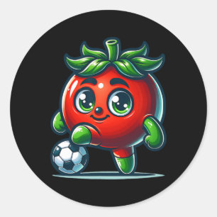 Cute Tomato Soccer Player Kawaii Footll Cartoon  Classic Round Sticker