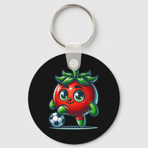 Cute Tomato Soccer Player Kawaii Footll Cartoon Key Ring