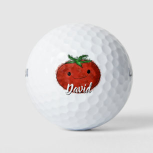 Cute Tomato Watercolor Custom Name Golf Balls