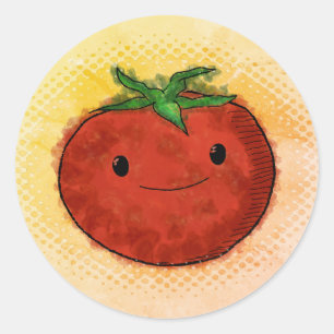 Cute Tomato Watercolor Vintage Print Style Classic Round Sticker