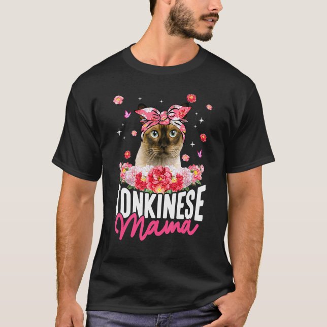 Cute Tonkinese Mama Flower Bandanna Cat   Mother's T-Shirt (Front)