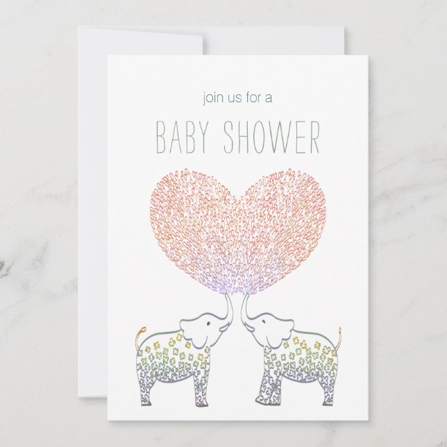Cute Tons of LOVE Elephant Heart BABY SHOWER  Invitation (Front)