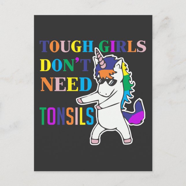 Cute Tonsil Removal Surgery Unicorn Girl Recovery Postcard (Front)