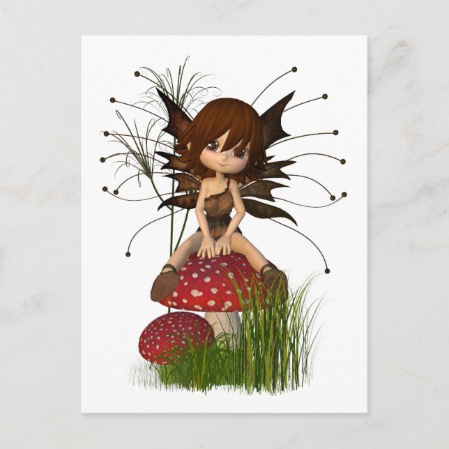 Cute Toon Autumn Fairy and Toadstool Postcard (Front)