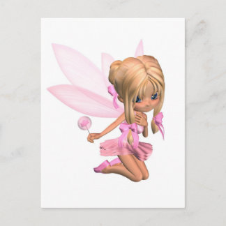 Cute Toon Ballerina Fairy in Pink - kneeling Postcard