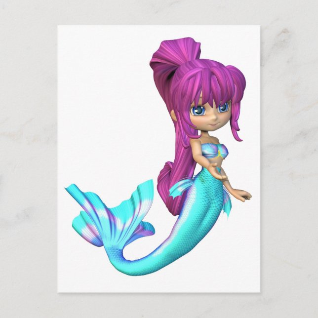 Cute Toon Bright Blue Mermaid Postcard (Front)