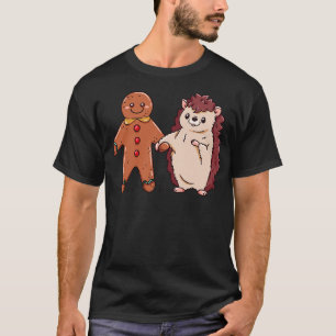 Cute toon Christmas Hedgehog with Gingerbread Man T-Shirt