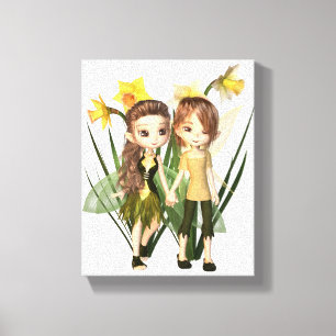 Cute Toon Daffodil Fairy Boy and Girl Canvas Print