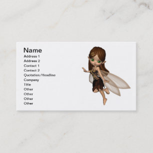 Cute Toon Fairy in Brown and Gold Flower Dress Business Card