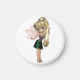 Cute Toon Fairy in Green and Purple Flower Dress Magnet