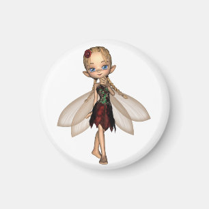 Cute Toon Fairy in Green and Red Flower Dress Magnet