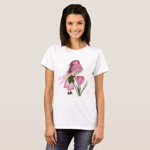 Cute Toon Pink Crocus Fairy, Standing by a Flower T-Shirt