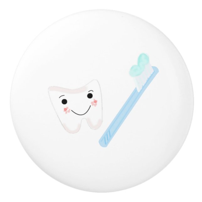 Cute Tooth and Toothbrush Ceramic Knob (Front)