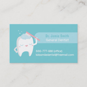Cute Tooth Brushing With Toothbrush Dentist Business Card