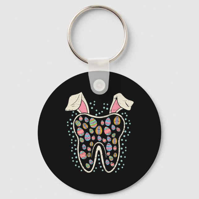 Cute Tooth Bunny Easter Funny Teeth Dentist Dental Key Ring (Front)