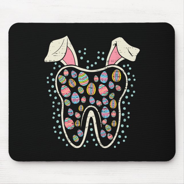 Cute Tooth Bunny Easter Funny Teeth Dentist Dental Mouse Mat (Front)