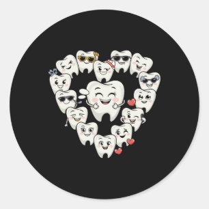Cute Tooth Cartoon Valentine Dental Hygienist _1 Classic Round Sticker