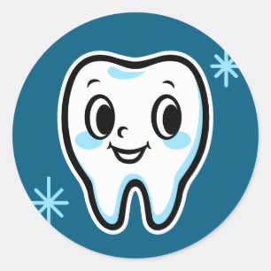 Cute tooth character classic round sticker