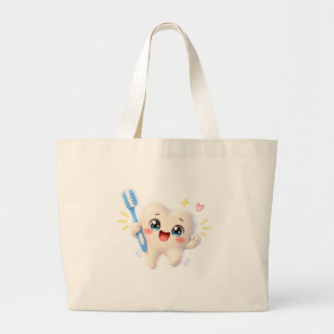 Cute Tooth Character Toothbrush Jumbo Tote Bag
