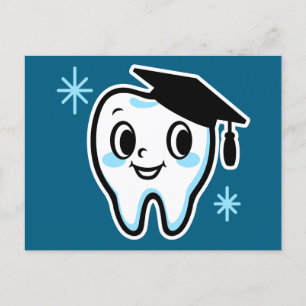 Cute tooth character wearing a mortarboard holiday postcard