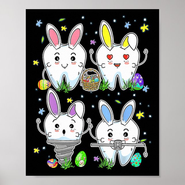 Cute Tooth Dental Squad Dental Assistant Easter Da Poster (Front)