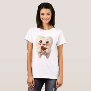 Cute Tooth Eating Chocolate Kawaii Women's T-Shirt