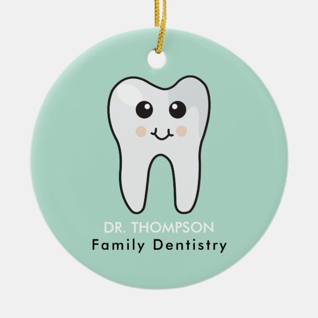Cute Tooth Family Dentistry Ceramic Tree Decoration (Front)