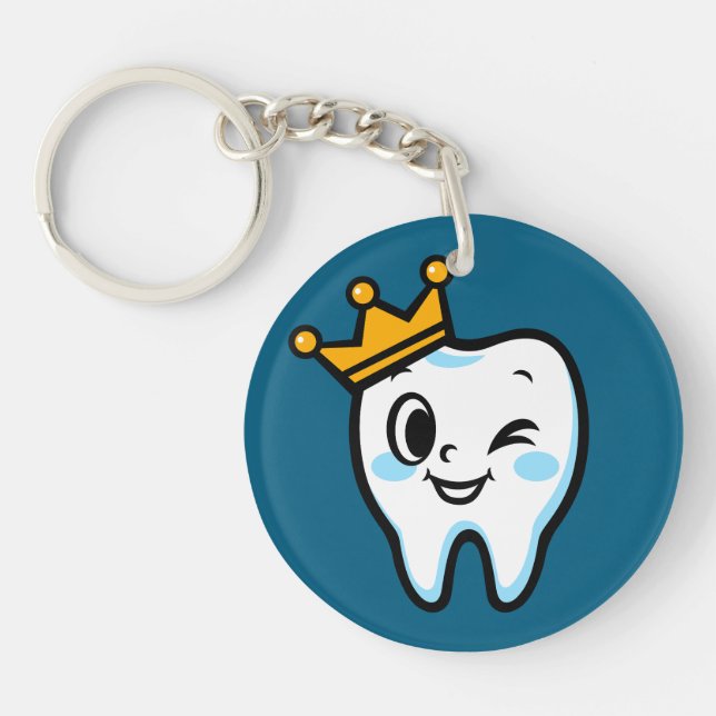 Cute tooth king character key ring (Front)