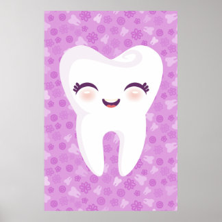 Cute Tooth on Purple Pattern Wall Art Poster