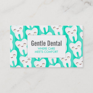 Cute Tooth Pattern - Teal Custom Business Cards