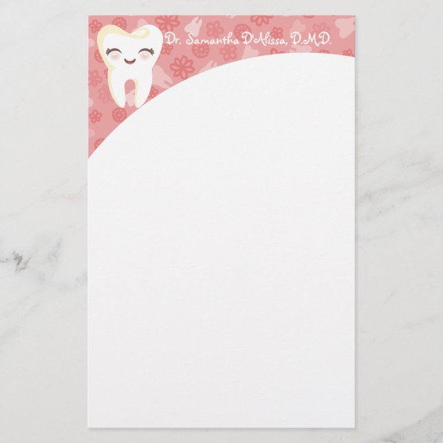 Cute Tooth - Pink Personalised Stationery (Front)