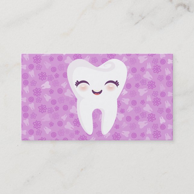 Cute Tooth - Purple Personalised Business Cards (Front)