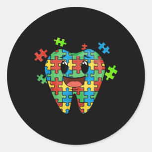 Cute Tooth Puzzle Dental istant Dentist Autism Classic Round Sticker