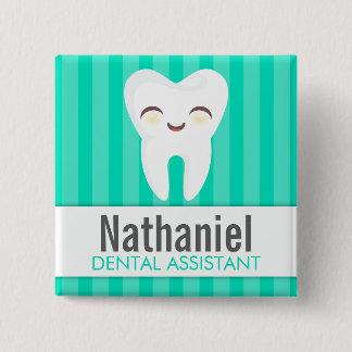 Cute Tooth - Teal Custom Name Badge Button