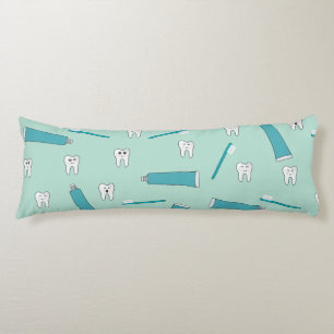 Cute Tooth Teal Mint Toothpaste Toothbrush Pattern Body Cushion