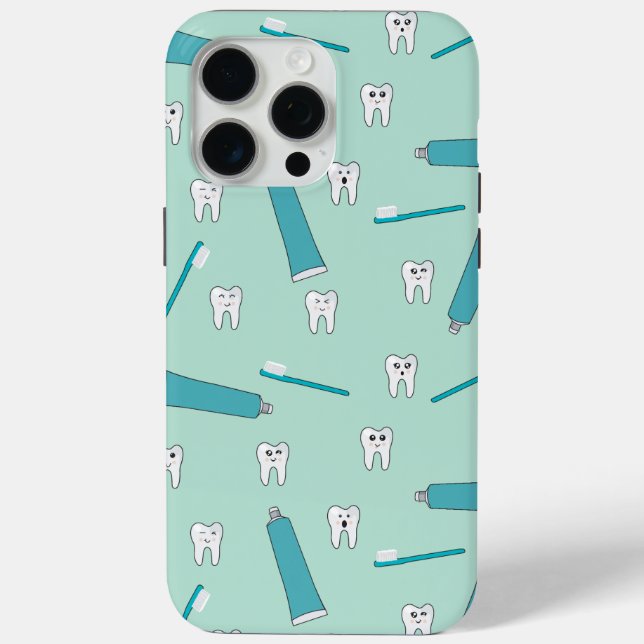 Cute Tooth Teal Mint Toothpaste Toothbrush Pattern Case-Mate iPhone Case (Back)