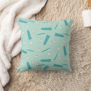 Cute Tooth Teal Mint Toothpaste Toothbrush Pattern Cushion