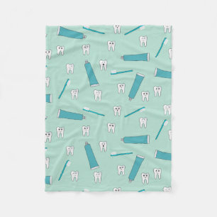 Cute Tooth Teal Mint Toothpaste Toothbrush Pattern Fleece Blanket