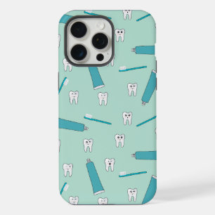 Cute Tooth Teal Mint Toothpaste Toothbrush Pattern iPhone 15 Pro Max Case
