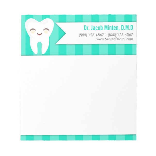 Cute Tooth - Teal Stripes Custom Notepad (Front)