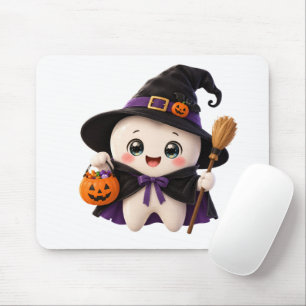 Cute Tooth Witch Halloween Mouse Pad