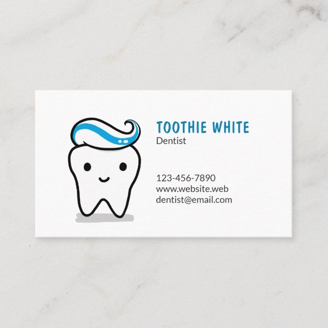 Cute Tooth with Toothpaste | Fun Dentist Dental Business Card (Front)