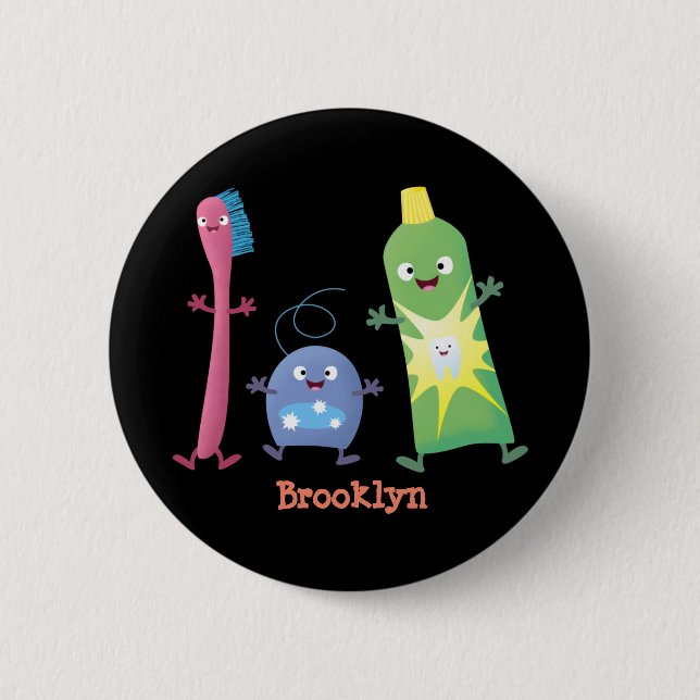 Cute toothbrush toothpaste dental floss cartoon 6 cm round badge (Front)