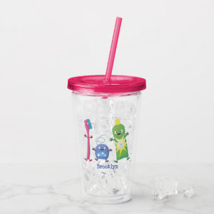 Cute toothbrush toothpaste dental floss cartoon acrylic tumbler