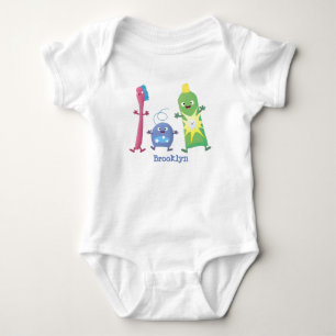 Cute toothbrush toothpaste dental floss cartoon baby bodysuit