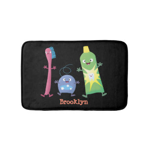 Cute toothbrush toothpaste dental floss cartoon bath mat
