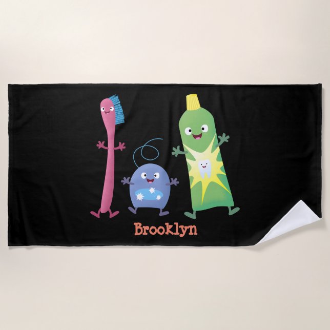Cute toothbrush toothpaste dental floss cartoon beach towel (Front)