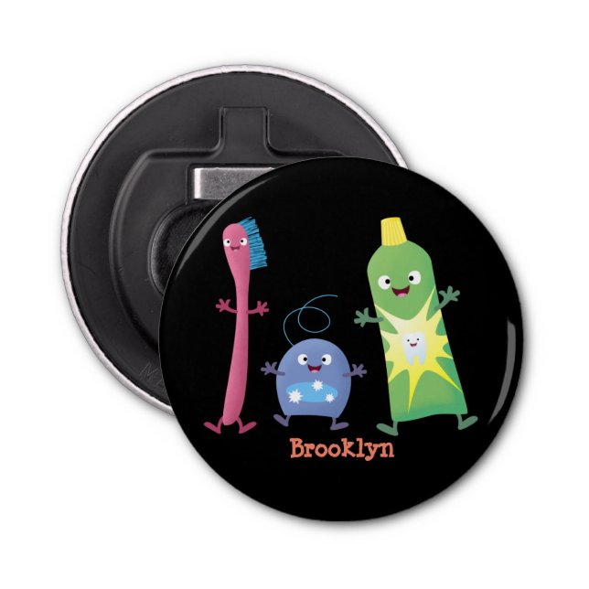 Cute toothbrush toothpaste dental floss cartoon bottle opener (Front)