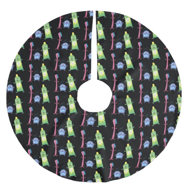 Cute toothbrush toothpaste dental floss cartoon brushed polyester tree skirt (Front)